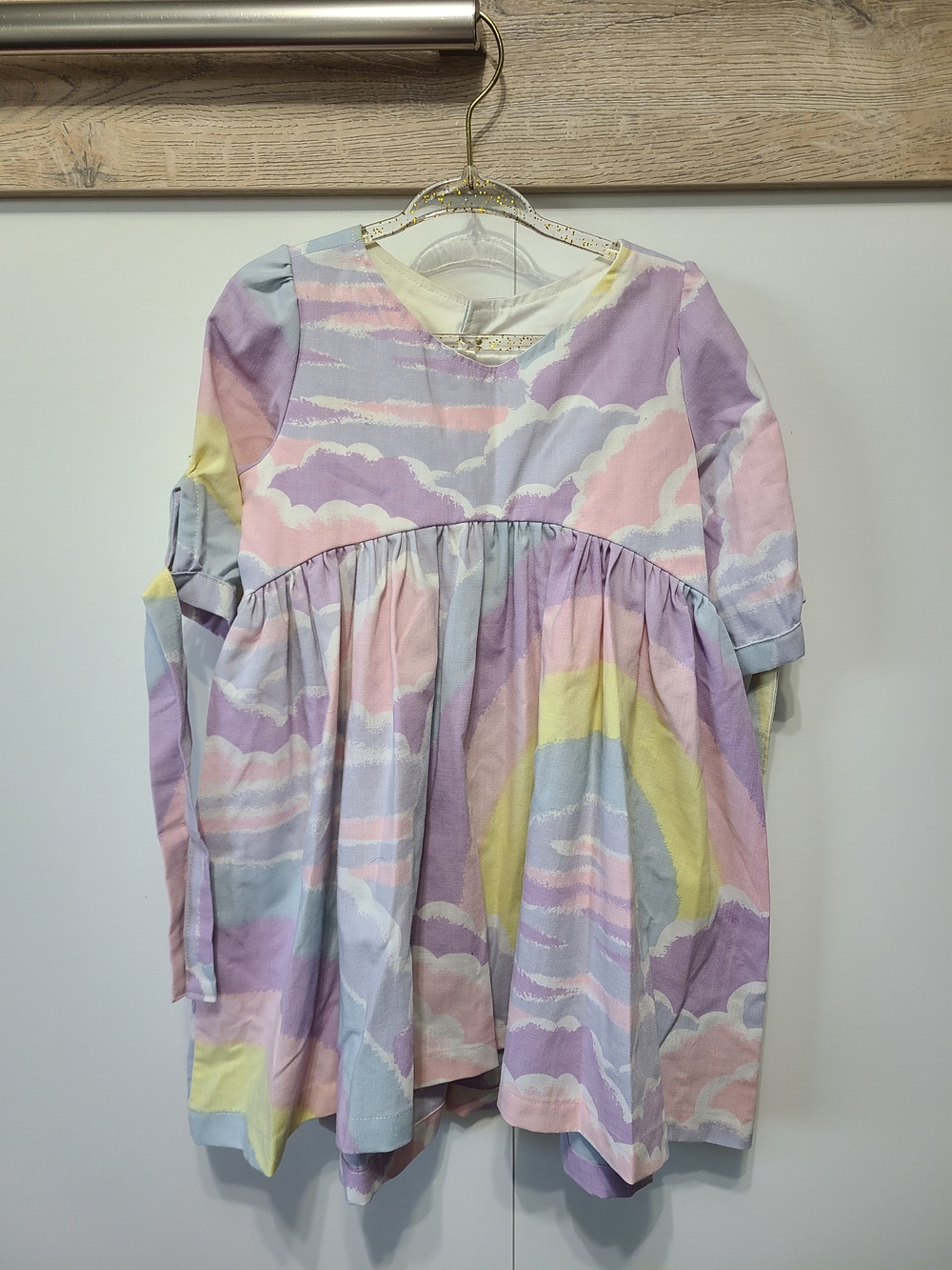 Girls' Pastel Cloud-Print Clara Dress - Lavender, Pink & Yellow
